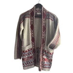 Lucky Brand Boho Tribal Knit Cardigan | Long Open Front Sweater | Women’s S